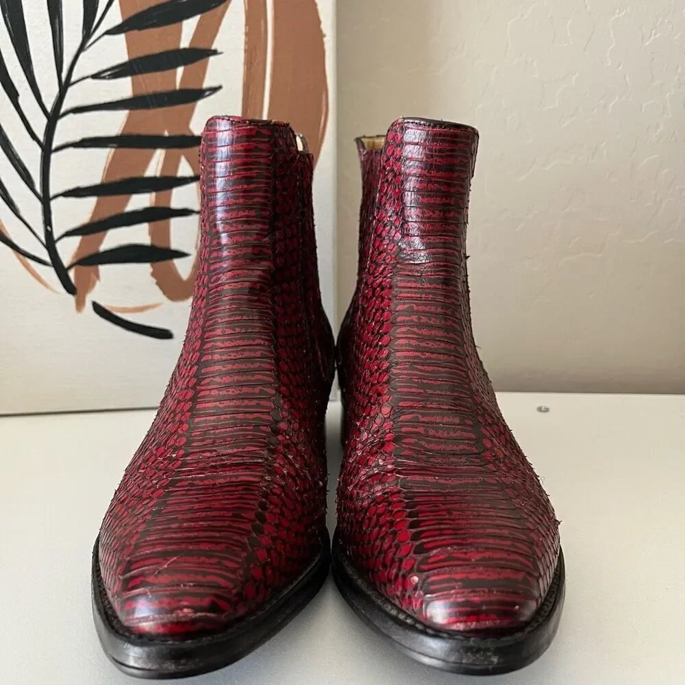 The Office of Angela Scott Mr Jagger Boots Leather Snakeskin Embossed Red Sz 37‎